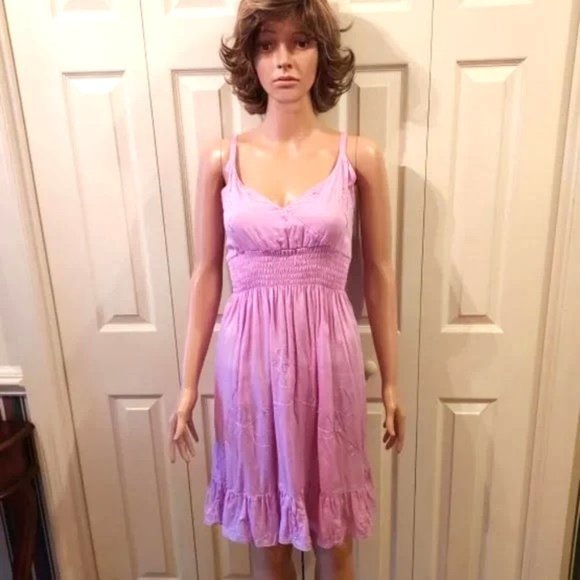 Island Planet Miami Beach Mauve Adjustable Strap Embroidered Sundress NWOT - Picture 1 of 6